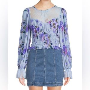 FREE PEOPLE Floral & Lace Peasant Top